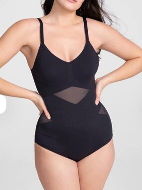Honey Love Cami Bodysuit in Black with Mesh Insets Size Small NWT